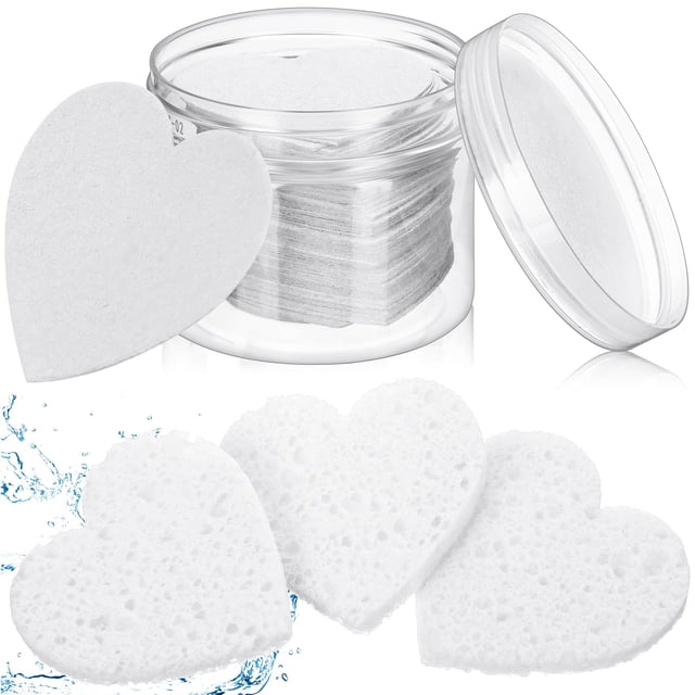 Esponjas faciales Nuenen, 60 unidades, con recipiente en forma de corazón
