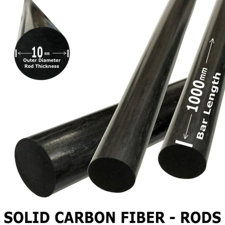 2 Pieces - 10mm x 1000mm Carbon Fiber RODS - Solid Pultruded Round Rods. Super High Strength for RC Hobbies Drones Special Projects