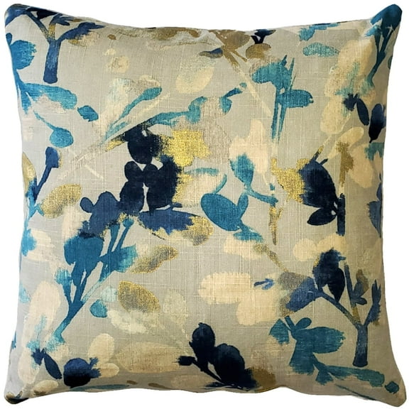 Linen Leaf Indigo Throw Pillow 20x20, Complete with Polyfill Pillow Insert