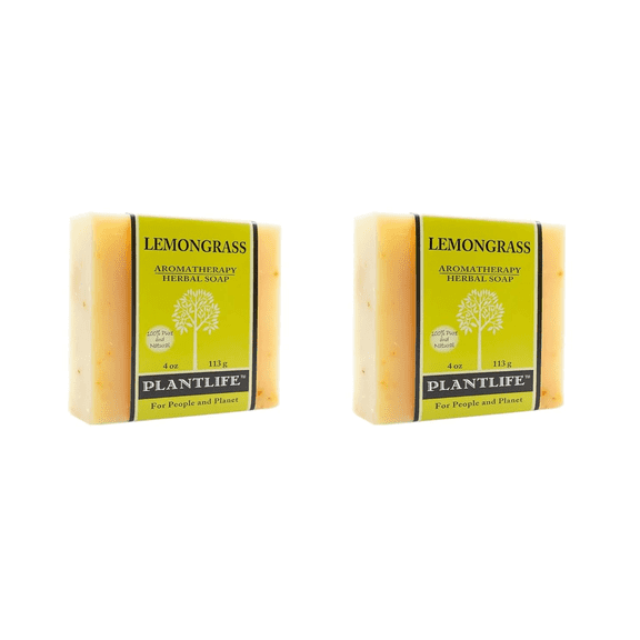 Plantlife Lemongrass Bar Soap 2-Pack – Natural Citrus Aromatherapy Soaps with Refreshing Scent for Gentle Cleansing – 4 oz Each