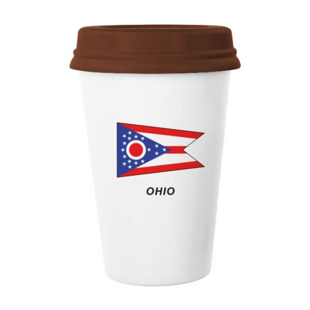 

American State Flag Contour Ohio Mug Coffee Drinking Glass Pottery Cerac Cup Lid