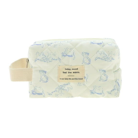 Unique Bargains 1 Pc Cat Pattern Makeup Bag for Travel Vacation Blue Polyester