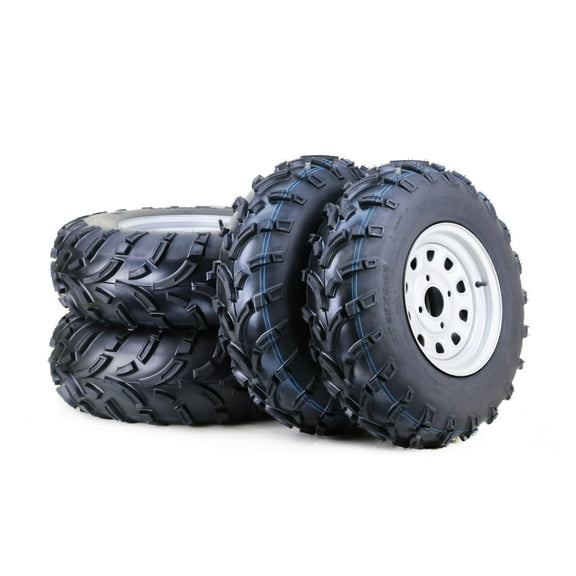 WANDA ATV Tire & wheel Set 25x8-12 25x10-12 Light Mud 6-Ply on 4-110 PCD 5 2 Silver Wheels, SET 4