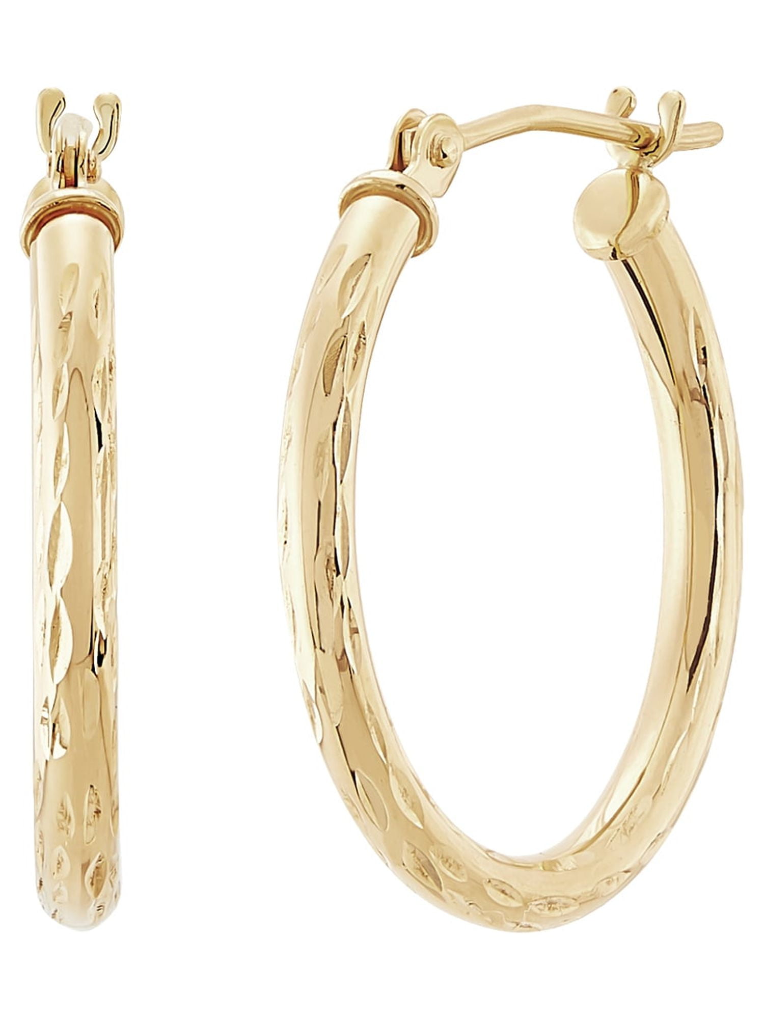 10K Yellow Gold 5 mm Hoop Earrings Diamond Cut 2.2 inches/ 55 mm Snap Closure 7.6 Grams