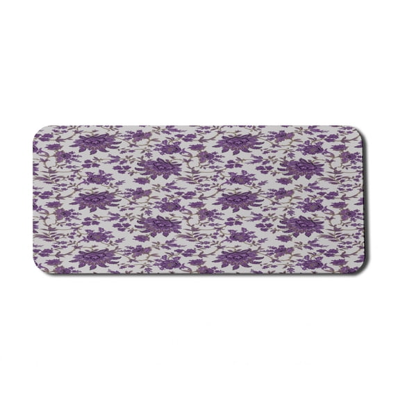 Floral Computer Mouse Pad, Romantically Arranged Motifs Intricate Flowers Illustration Pattern, Rectangle Non-Slip Rubber Mousepad X-Large, 35" x 15" Gaming Size, Pale Taupe Quartz, by Ambesonne