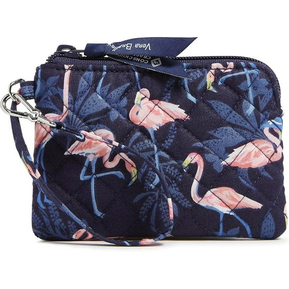 Vera Bradley Women's Cotton Clip and Zip Mini Pouch Wallet Wristlet in Flamingo Party
