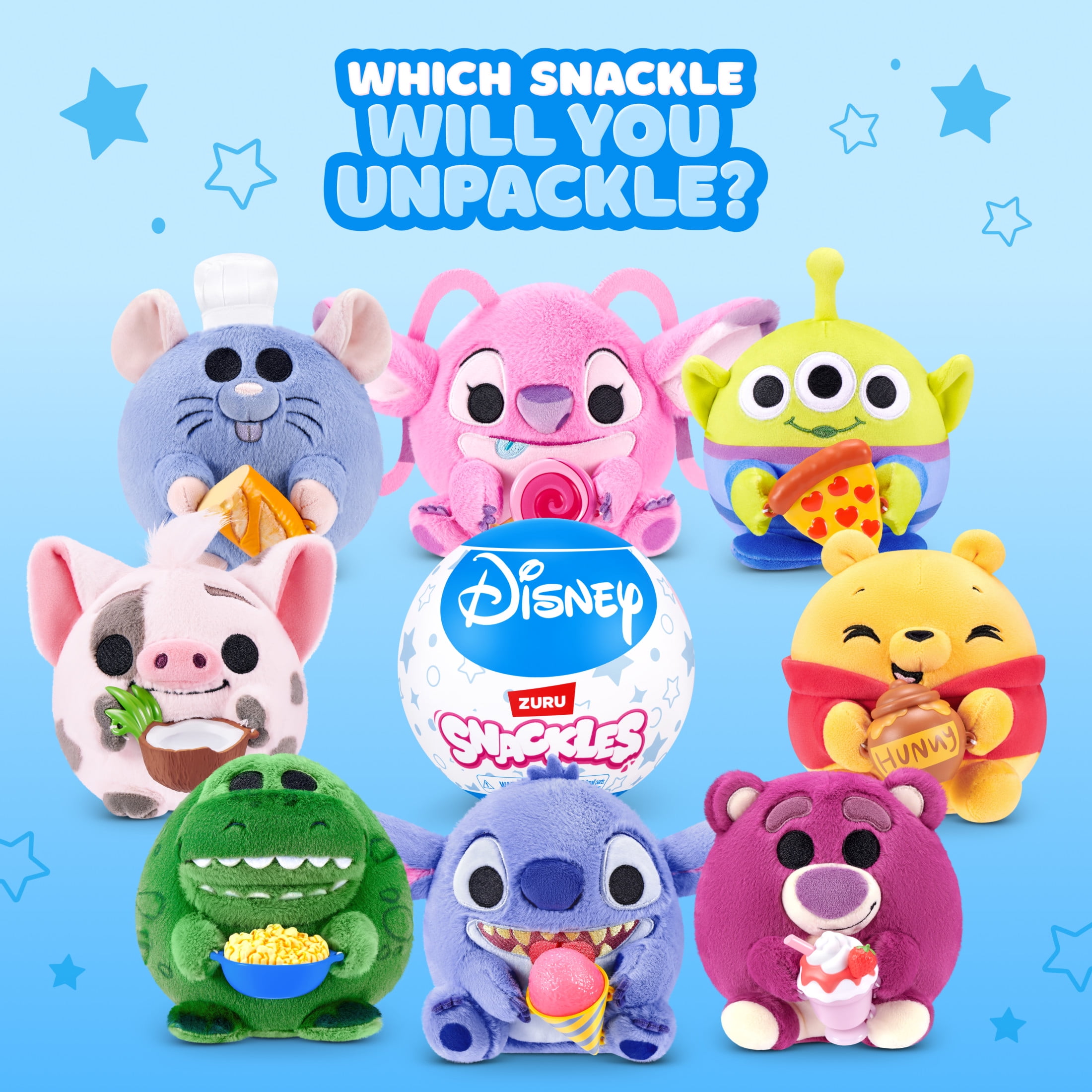 Snackles Disney Mystery Capsule 5 inch (Assorted Characters), Soft Stuffed Plush Toy by ZURU