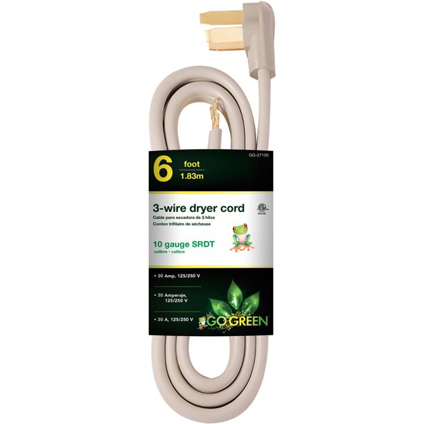 GoGreen Power 6' 3Wire Dryer Cord, Gray, 27106