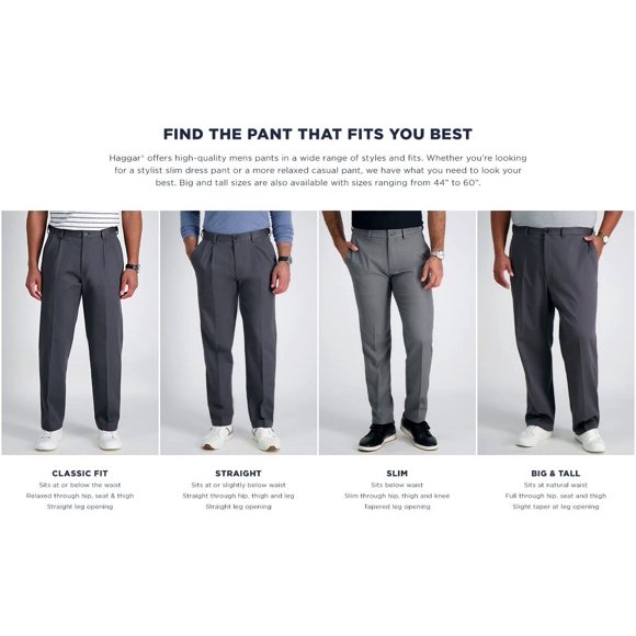 Haggar Men's Solid Gab 4-Way Stretch Straight Fit Flat Front Dress Pant
