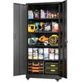 thumbnail image 2 of 73" Metal Garage Storage Cabinet with Wheels, Black Lockable Metal Cabinet with 2 Doors and 4 Adjustable Shelves, Rolling Steel Tool Organization for Garage, Home, Office, School, 2 of 7