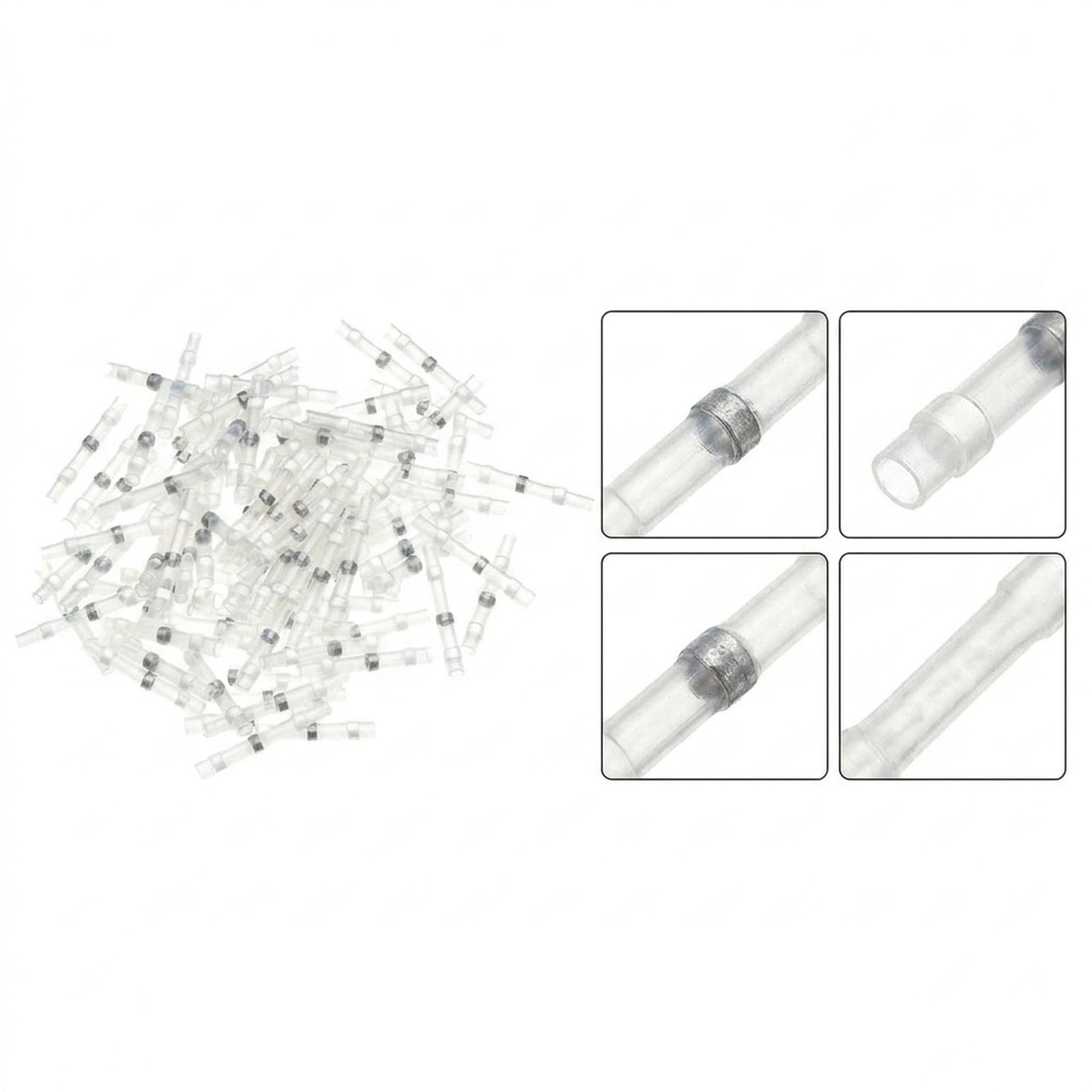 Baguer 100Pcs White Solder Seal Heat Shrink Butt Connectors 26-24AWG Waterproof Wire Terminals for Marine Auto