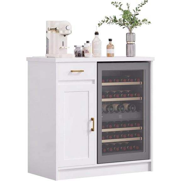 42" Farmhouse Wine Bar Cabinet with Mini Fridge Space, Storage Drawer and Door with USB/Outlet Charging Station for Kitchen, Black/White