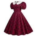 thumbnail image 3 of Lilgiuy Fashion Womens A-Line Flare Vintage Dress Prom Swing Short Puff Sleeve Polka Dot Printing Party Dress Party Club Wedding Guest Dress, 3 of 4