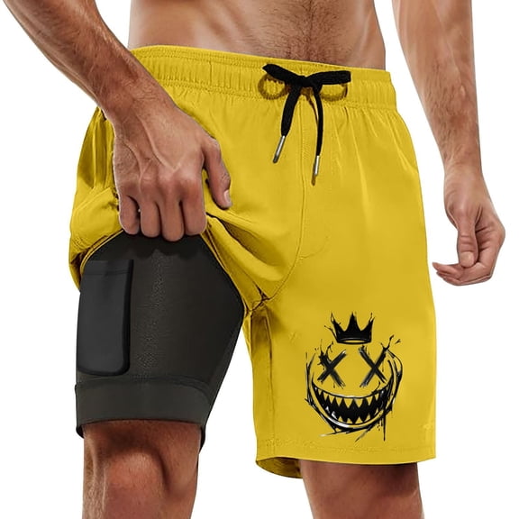 FUZHIQ Volleyball Shorts for Men Casual Retro Tropical Print Quick-Dry 4th Of July Swim Trunks with Compression Liner Upf 50 Sun Protection Mens Summer Clothes,XXXL