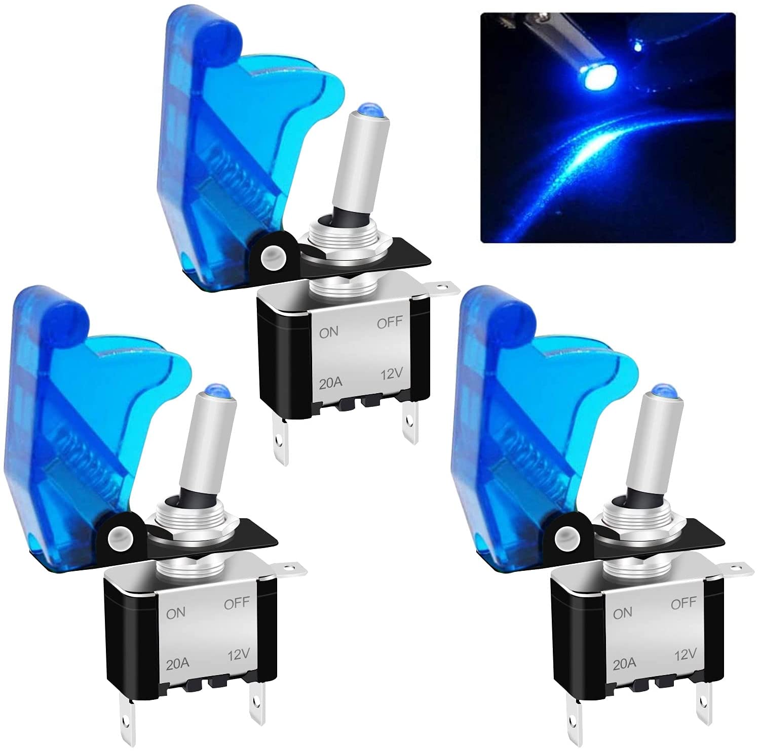 Twidec/3Pcs Rocker Lighted Toggle Switch 12V 20A Heavy Duty Racing Car ...