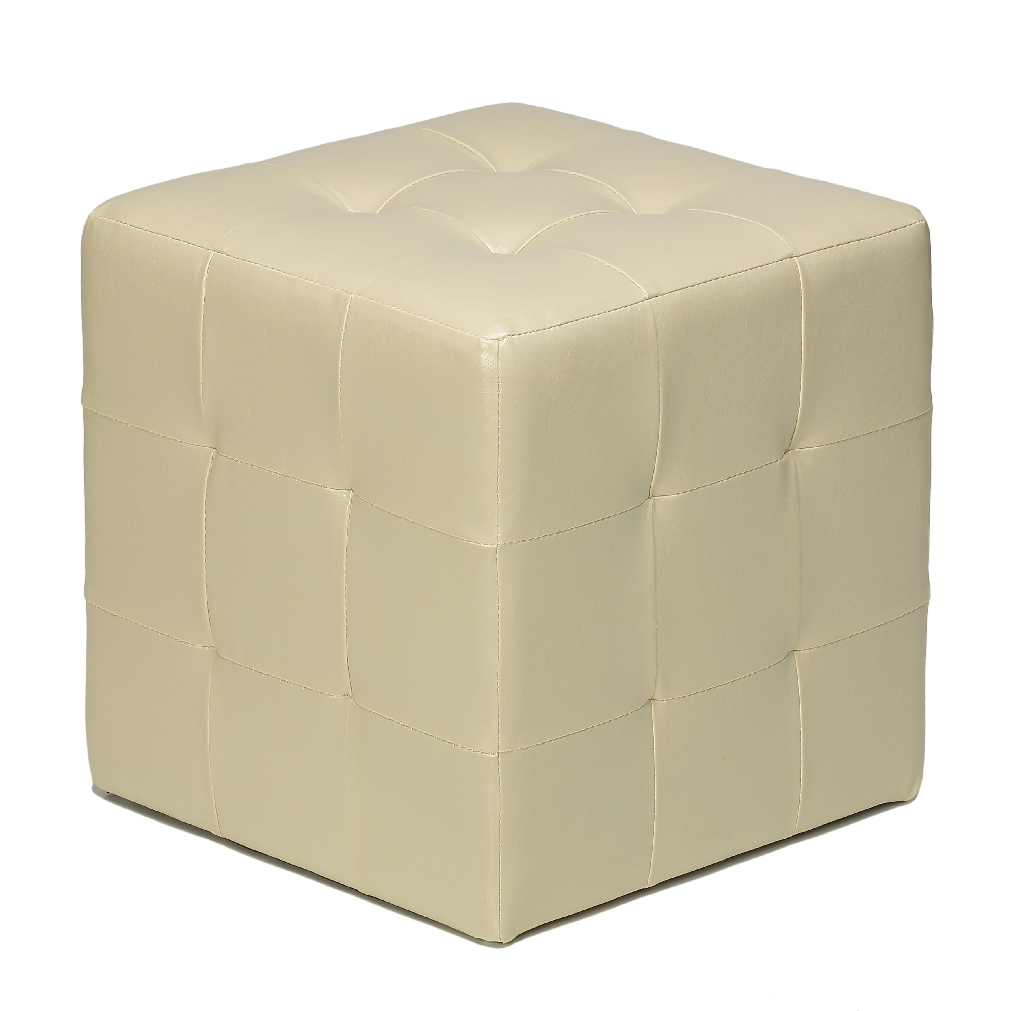 Cortesi Home Braque Tufted Cube Ottoman, Leather Ottoman Cube