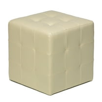 Cortesi Home Braque  Tufted Cube Ottoman in Ivory Faux Leather