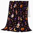 thumbnail image 2 of Autumn Gnome and Pumpkin Pattern with Black Details, Warm Flannel Blanket for Living Room and Reading Nook, Cat Lovers Autumn Celebration Gift, Pet Lover Home Decor, 2 of 9