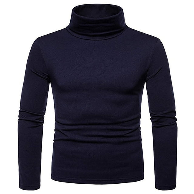 Men Basic Long Sleeve Solid Color Turtleneck Slim Pullover Sweater Tops Shirts