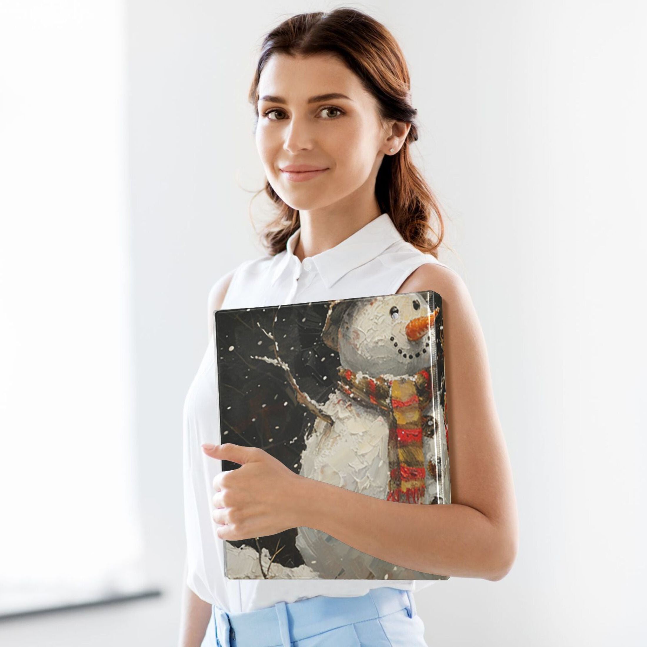 Snowmans 3 Ring Binders 1.5 inch Hardcover File Folders with Interior Pockets A4 Size Organizer for School Office Hospital