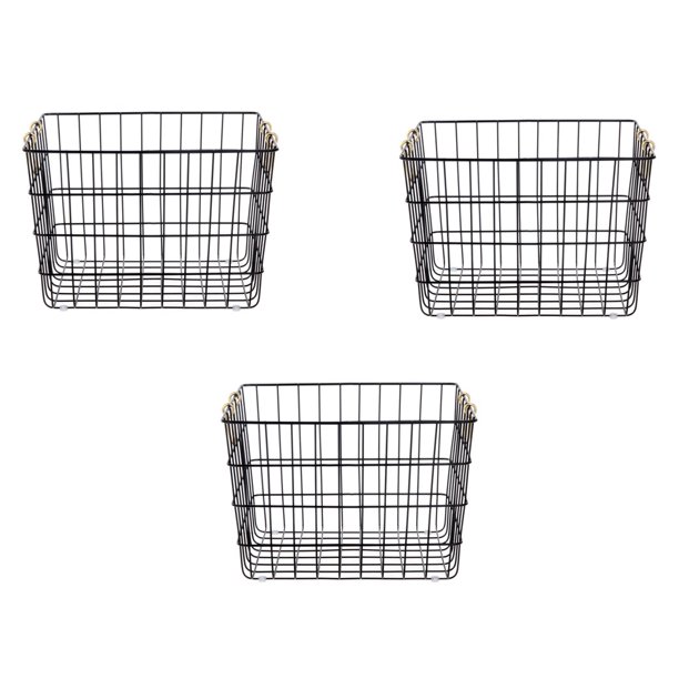 Better Homes & Gardens Large Wire Black Basket with Brass Handles, Set of 3