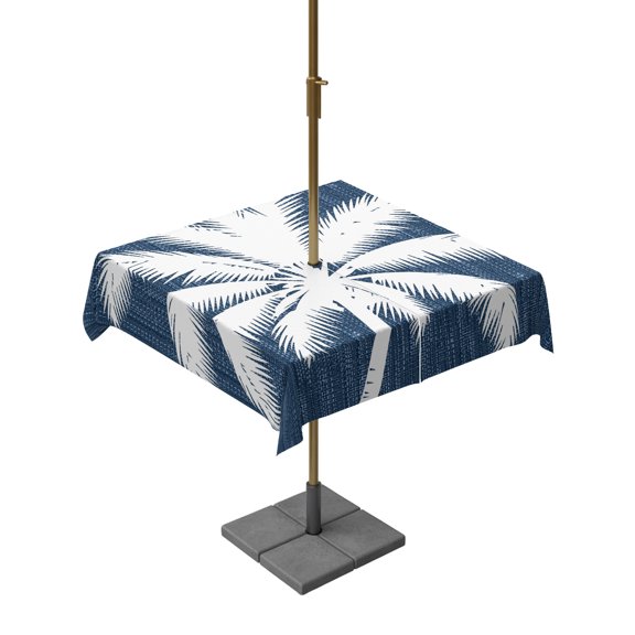 Outdoor Tablecloth with Umbrella Hole and Zipper Denim Blue Linen Tropical Coconut Tree Square Tablecloths 54x54 Inch Waterproof Summer Palm Tree Patio Table Cover for Outdoor Tables Picnic Party