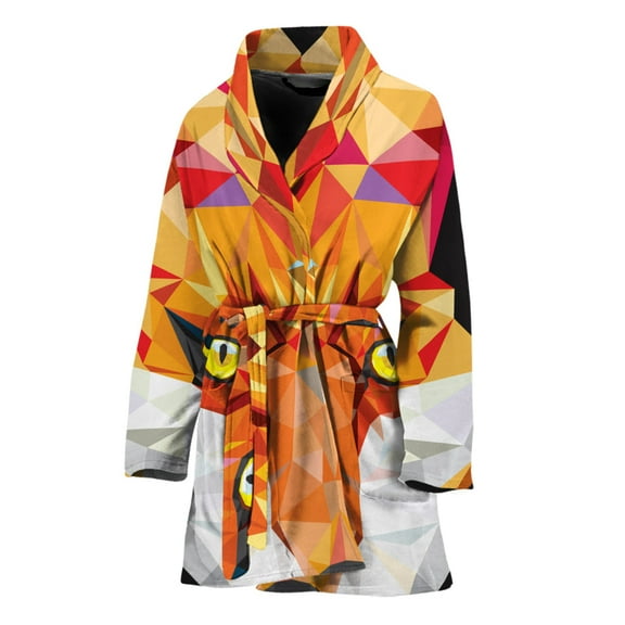 Geometric Fox Women Bathrobe One Size Univeral Fits, Fox Animal Fashion Lightweight Plush Fleece Long Robe For Women