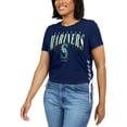 thumbnail image 4 of Women's WEAR by Erin Andrews Navy Seattle Mariners Side Lace-Up Cropped T-Shirt, 4 of 4