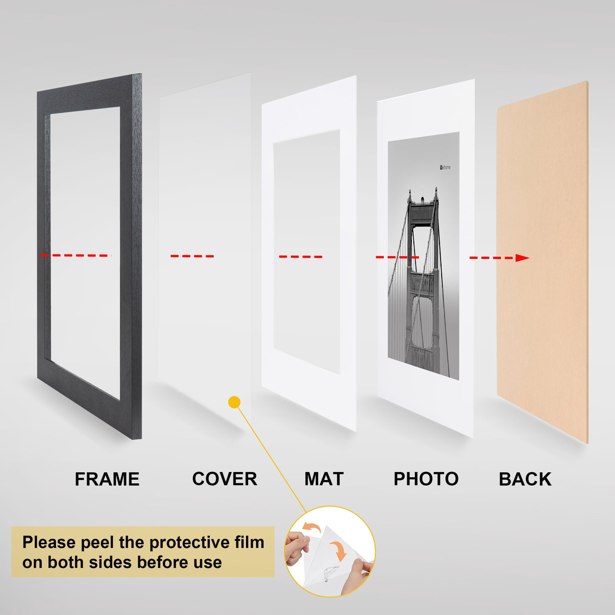 Meframe 16x20 Wooden Picture Frame, Matted to 11x14 Wall Poster Frame, Black