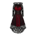 thumbnail image 2 of QATAINLAV Women's Gothic Hooded Dresses Lace-Up Front Long Sleeve Flowy Hem Midi Dress Ladies Halloween Witch Costumes,Red,S, 2 of 7