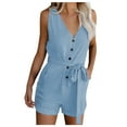 thumbnail image 2 of YOTMKGDO Jumpsuits for Women Shorts for Women Jumpsuits V Pocket Neck Bow Casual Wide Shorts Rompers Sleeveless Womens Shorts Women's Jumpsuit, Sizes S-XXL, 2 of 7