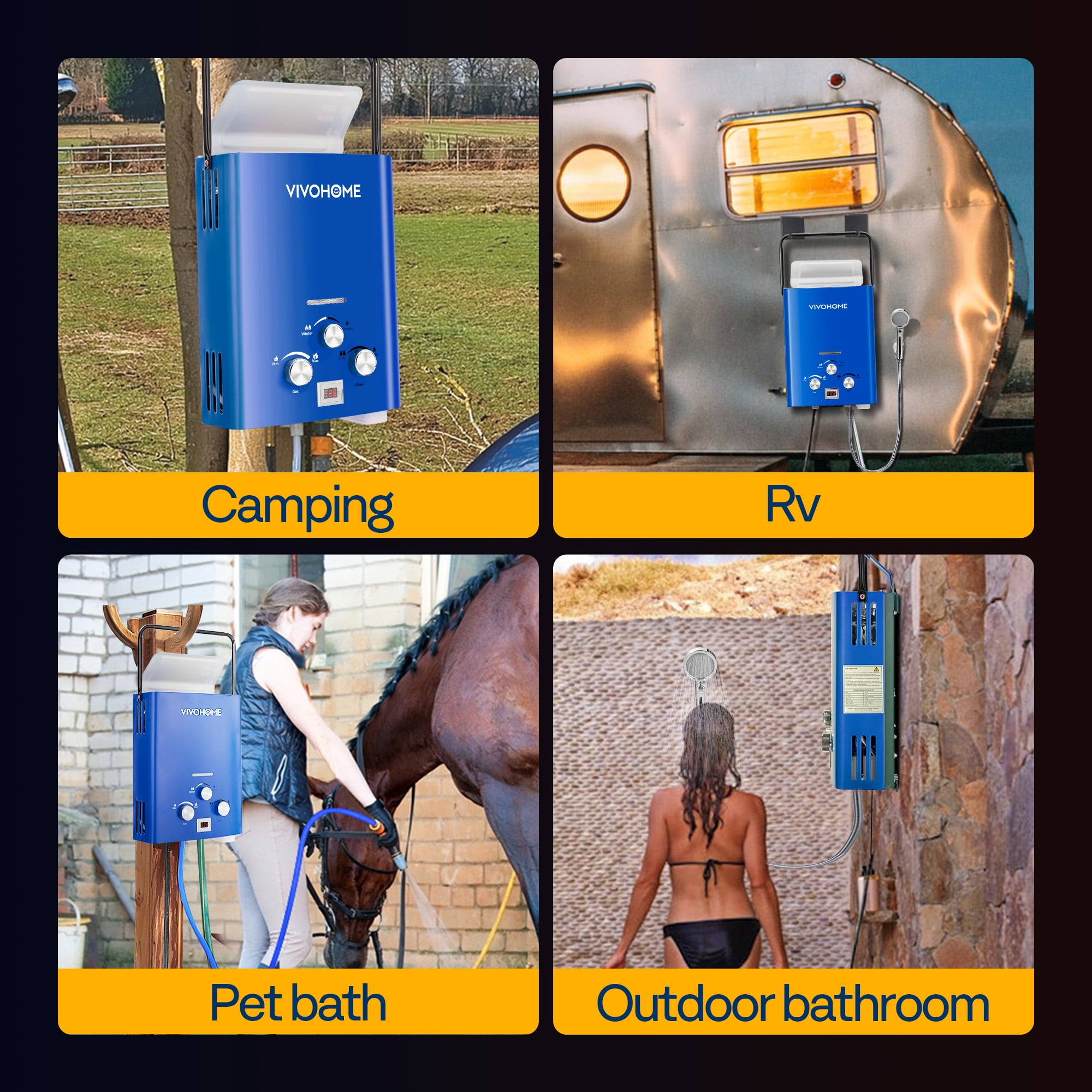 VIVOHOME Portable Propane Tankless Water Heater, 1.6GPM 6L Tankless Instant Hot Water Heater with Digital Display for Home RV Camping Use，Blue