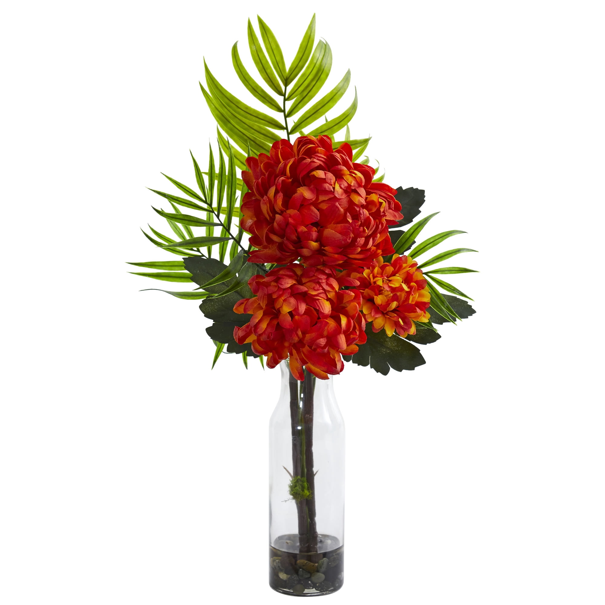 Nearly Natural Tropical Mum Artificial Flower Arrangement (Set of 2), Orange