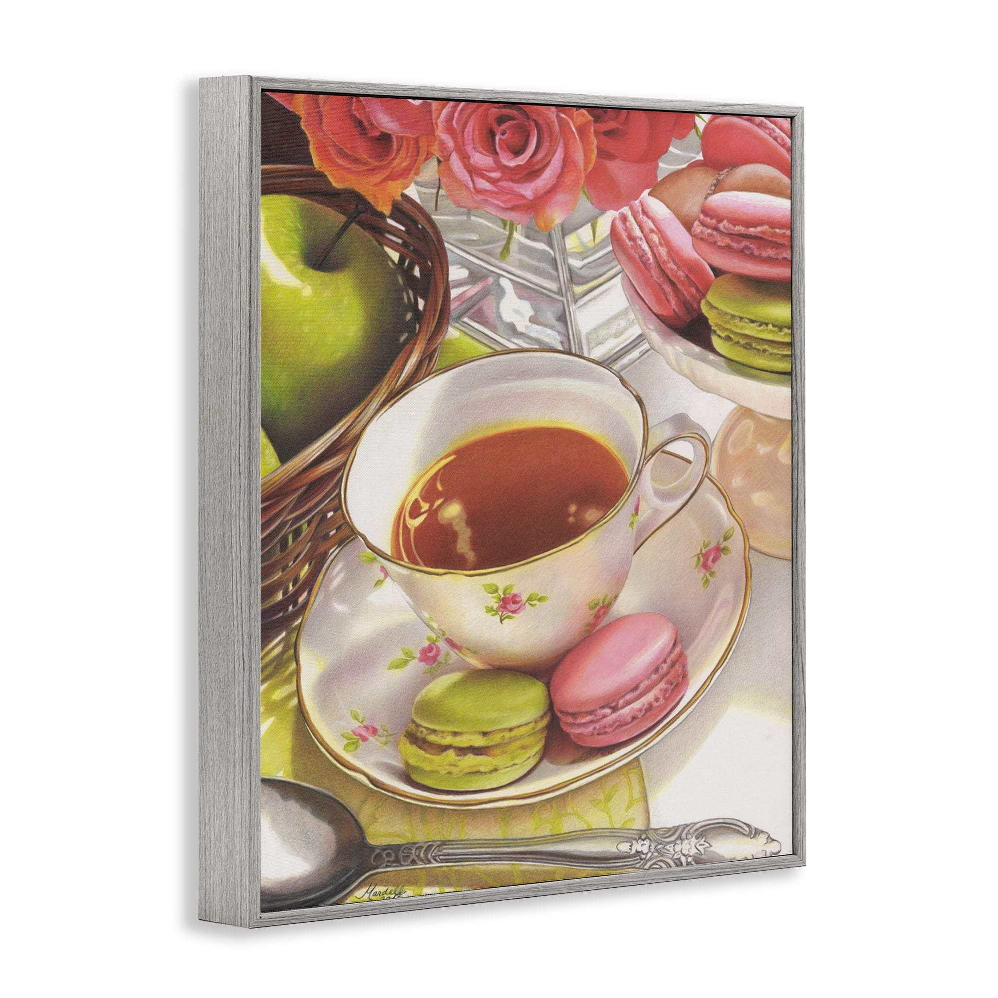 Stupell Industries Tea with Macarons Food & Beverage Painting Gray Framed Art Print Wall Art, 11 x 14