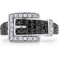 thumbnail image 2 of Dazzlingdaimonds Jewels 2.00 Ctw Round Cut Black And White Diamond Wedding Anniversary Belt Buckle Band Ring 14K White Gold Plated 925 Sterling Silver 925 Sterling Silver - 7.5, 2 of 4