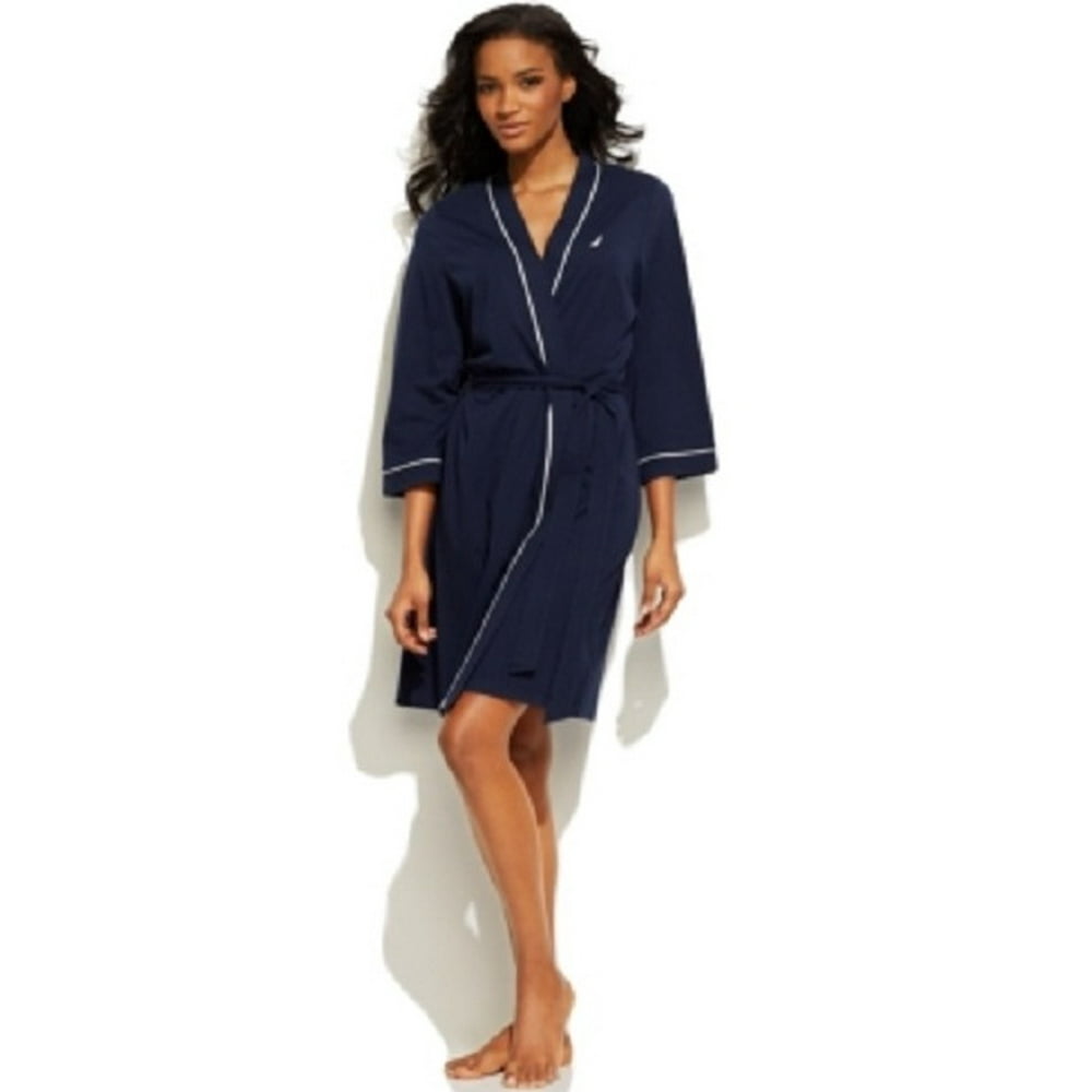 Nautica Nautica Womens Classic Short Robe, Blue 100 Polyester