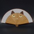 thumbnail image 3 of Abanico plegable de seda pintado a mano con diseño de gato de dibujos animados, abanico plegable de estilo japonés, abanico de mano para baile Cheongsam para mujer brillar Electrónica, 3 of 3