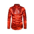 thumbnail image 1 of FOCUSNORM Men's Shirt Shiny Sequins Design Silk Like Satin Button Up Disco Party Dress Shirts, 1 of 4