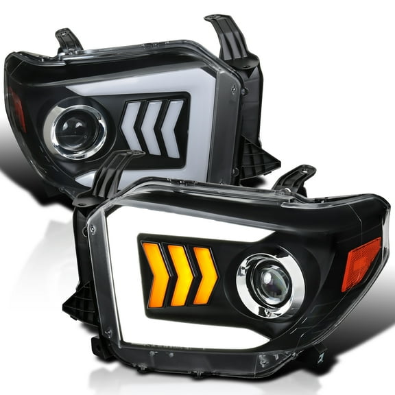 Spec-D Tuning Black Projector Headlights w/ LED & Sequential Turn Signal Compatible with 2014-2021 Toyota Tundra, Left   Right Pair Headlamps Assembly