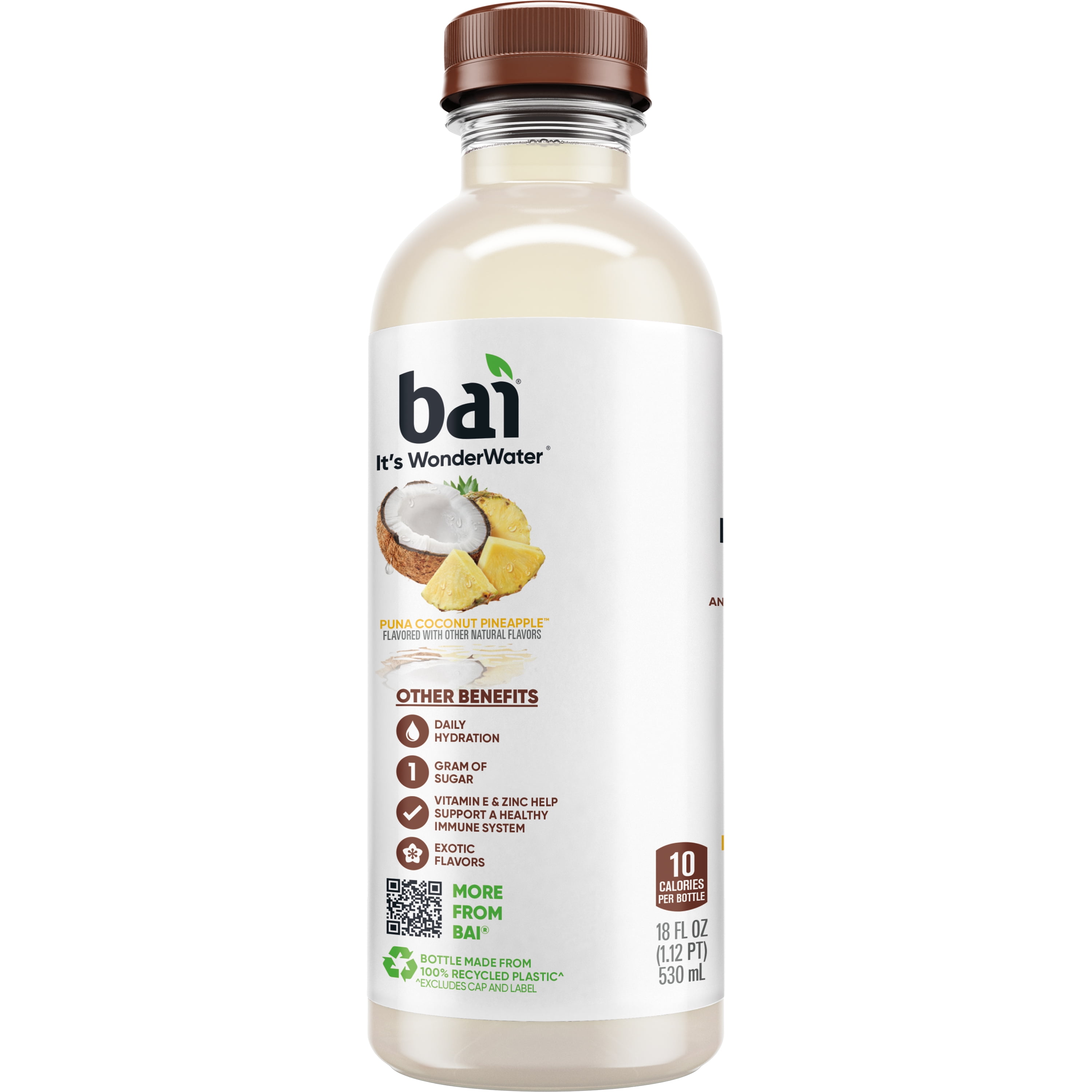 Bai Puna Coconut Pineapple Antioxidant Infused Water Beverage, 18 fl oz, 12 Pack Bottles