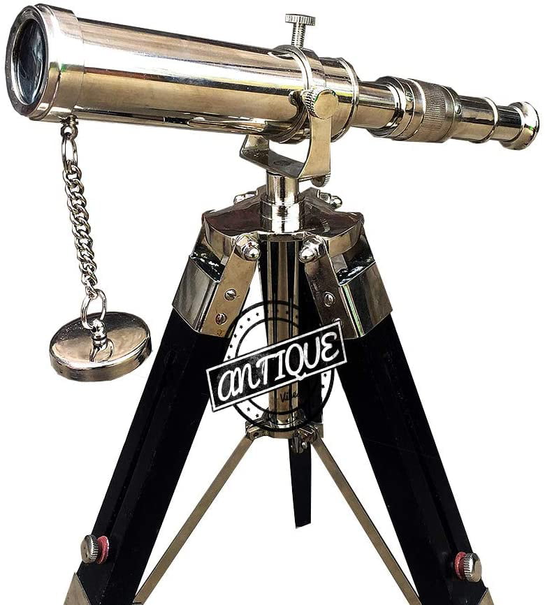 Antique Vintage Brass Telescope 18" w/ Wooden Tripod US Navy Marine Collectible 
