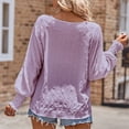 thumbnail image 4 of Jewelreauty Womens Long Sleeve Shirts Casual Round Neck Lantern Sleeve T-Shirts Pullover Solid Patchwork Tops (L, Purple), 4 of 6