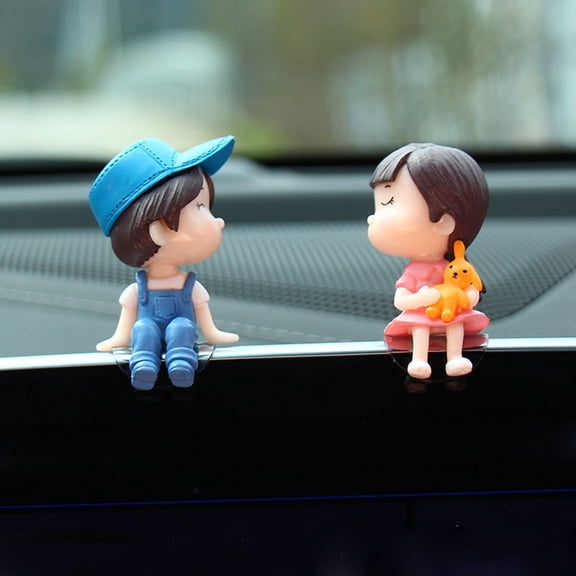 PPKVUFD Car Couple Ornament, Cute Kiss Couple Dashboard Decoration Mini Car Doll Figurine for Car Home Office