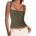 thumbnail image 4 of Camiseta sin mangas AURUZA con cuello cuadrado para mujer, color verde militar, talla M, 4 of 7