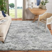 GHOUSE Thick and Fluffy Faux Sheepskin Area Rug, Grey, 6' x 9', Easy-Care and Durable