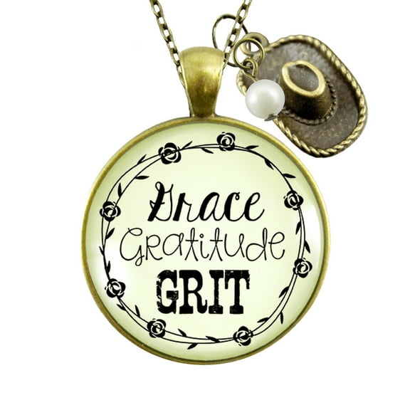 Grace Gratitude Grit Country Gutsy Goodness Bronze Metal Necklace Adult Female Jewelry