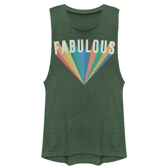 Junior's CHIN UP Fabulous Rainbow  Festival Muscle Graphic Tee Pine Green Heather Small