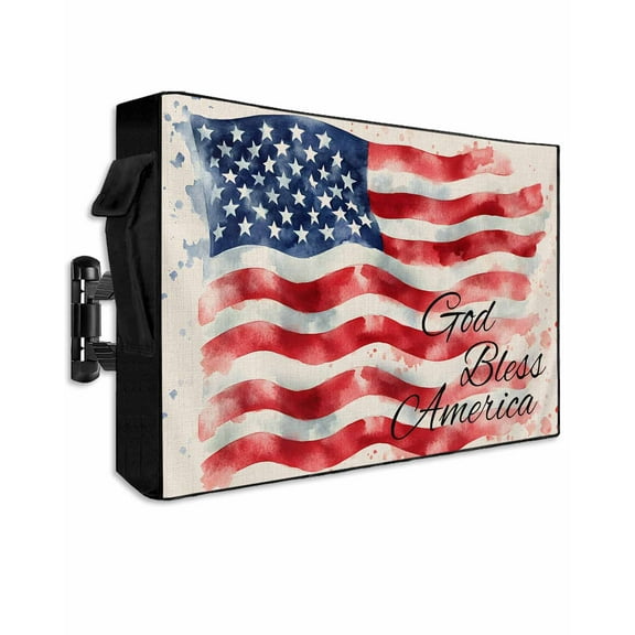 American Flag Outdoor TV Cover 40 to 43 Inch Weatherproof, Rustic Watercolor USA Flag 600D Oxford TV Covers with Waterproof Zipper, Outside Flat TV Screen Protector Size 40"W x 25"H x 4.5"D