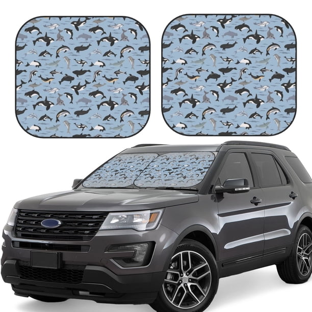 Balery Dolphins Parasol para parabrisas de coche de 2 piezas | Parasol plegable para parabrisas delantero de coche para la mayoría de sedanes-Large