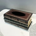 thumbnail image 2 of Wood Tissue Box Cover, Vintage Stacked Books Design Solid Wood Tissue Holder with Hinged Lid for Home Office Decor Red Tanuke, 2 of 9